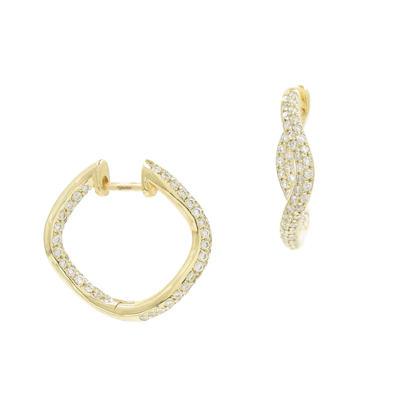 Large Hinged Wave Hoops, Full Pavé Diamonds