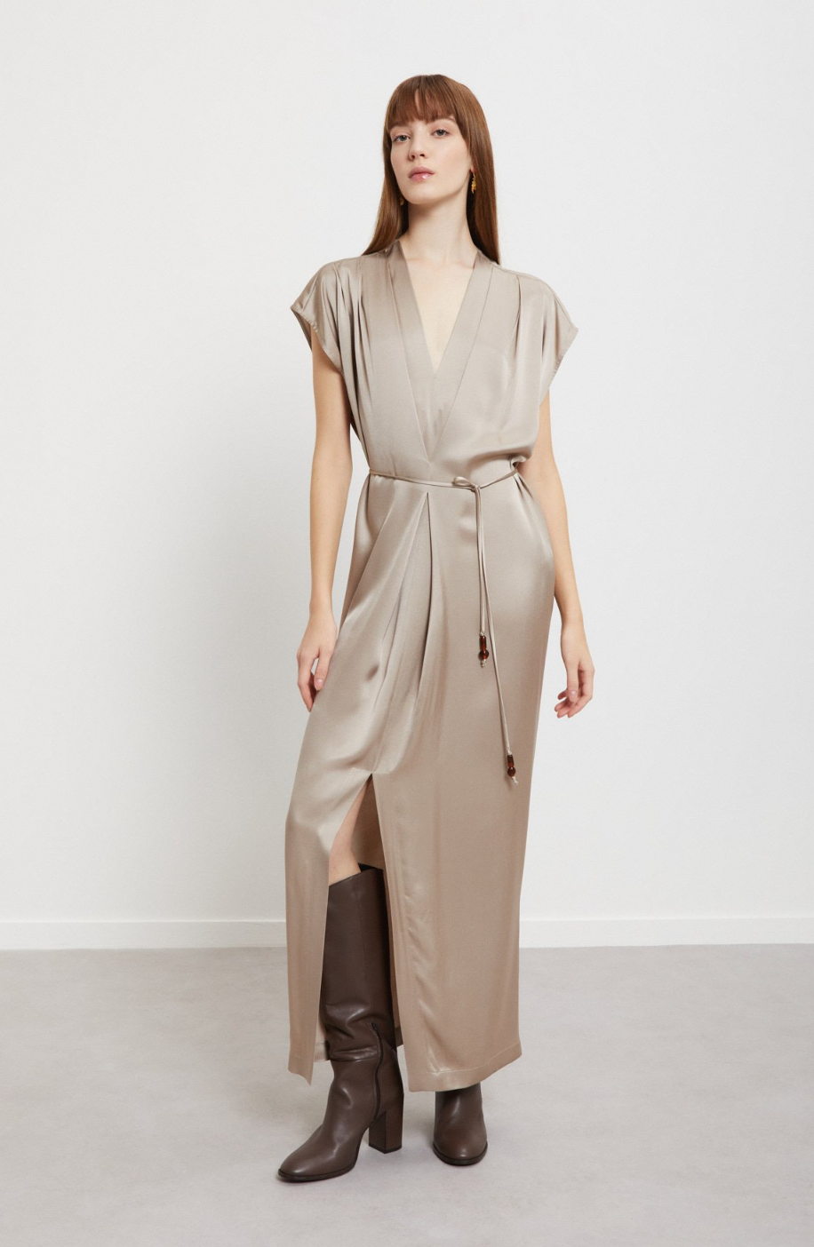 Viscose long dress with belt
