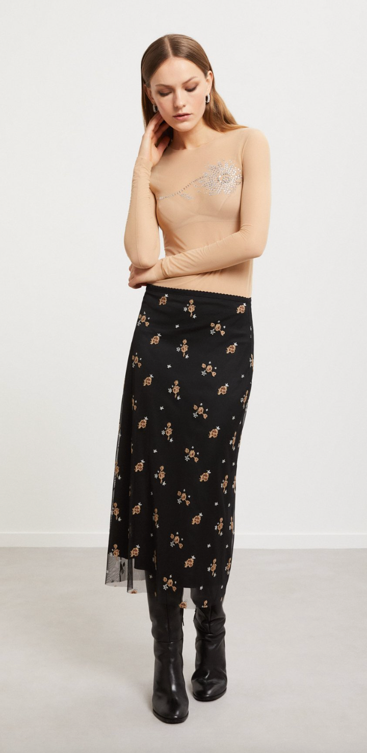 Midi Skirt with Embroidery