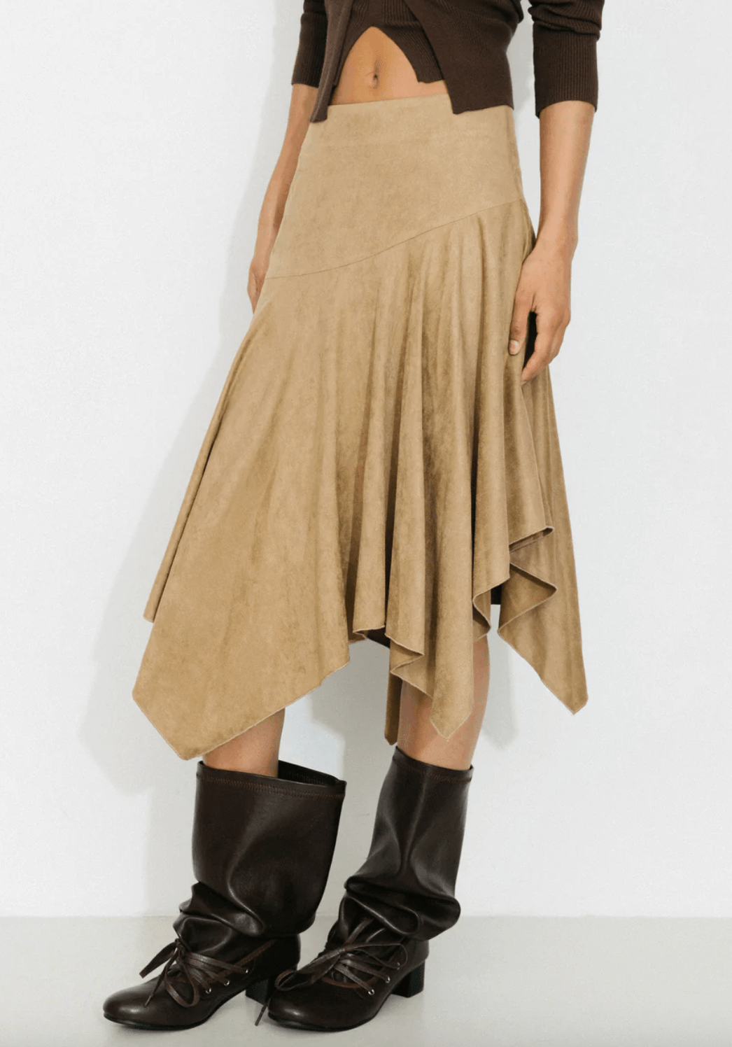 Asymmetrical Suede Skirt - Detour Boutiques
