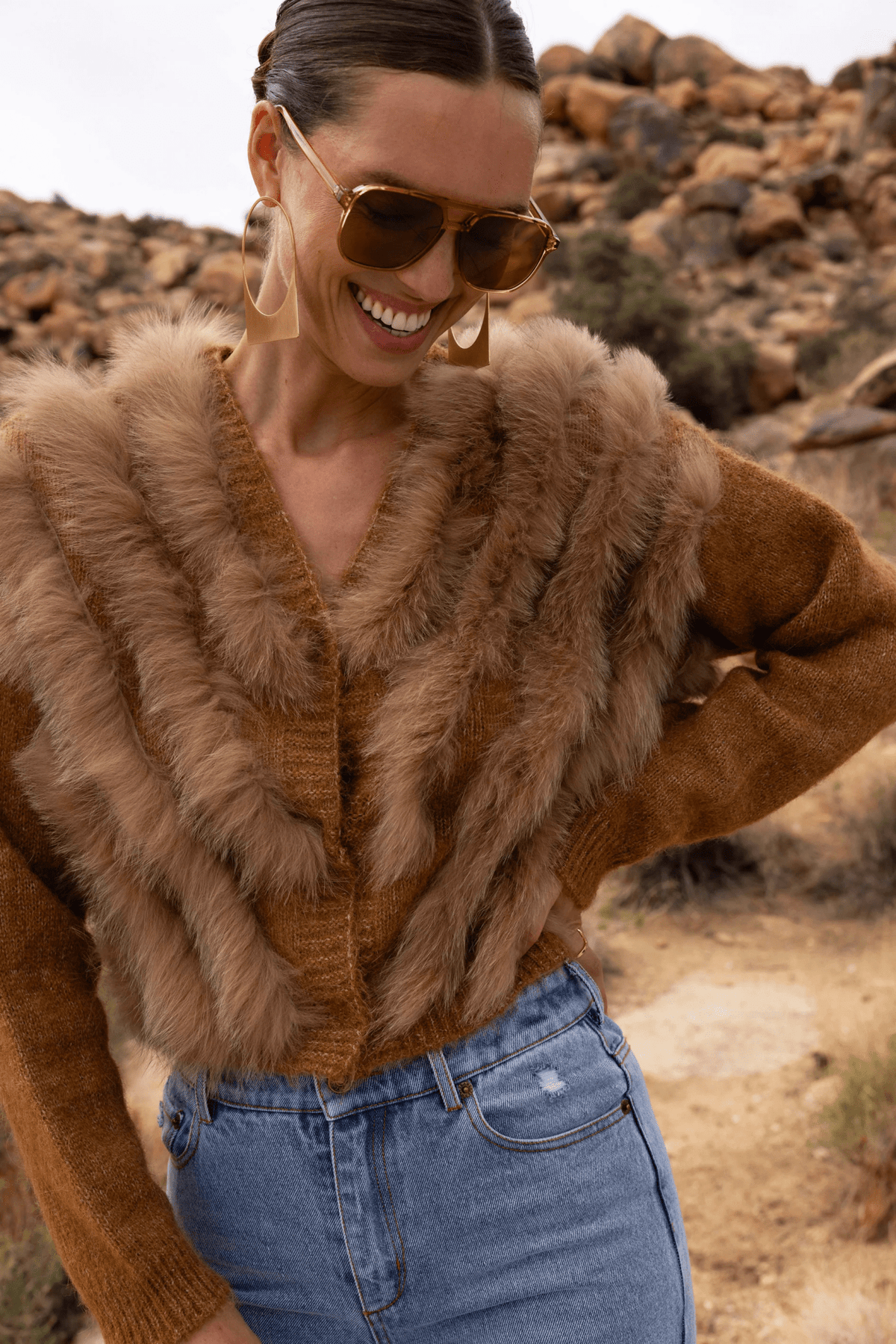 By The Fireside Genuine Fur & Wool Cardigan - Detour Boutiques