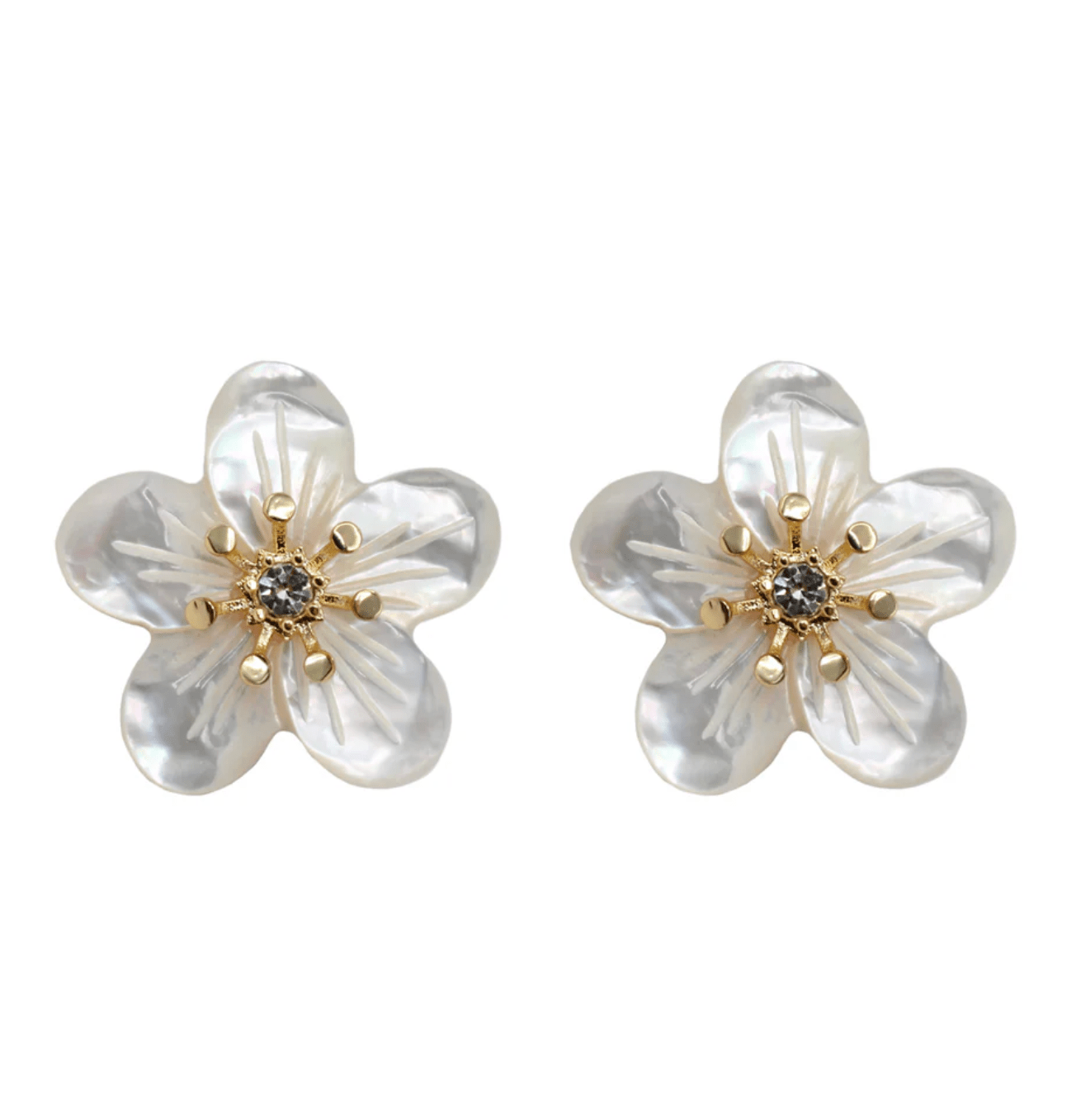 Camellia Hand Carved Mother of Pearl Studs - Detour Boutiques