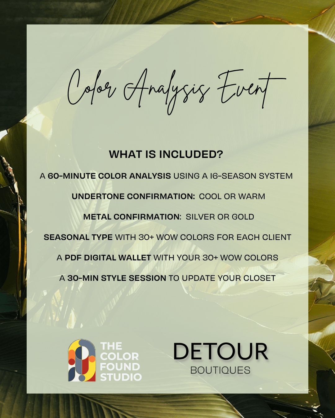 Color Analysis Booking - Detour Boutiques
