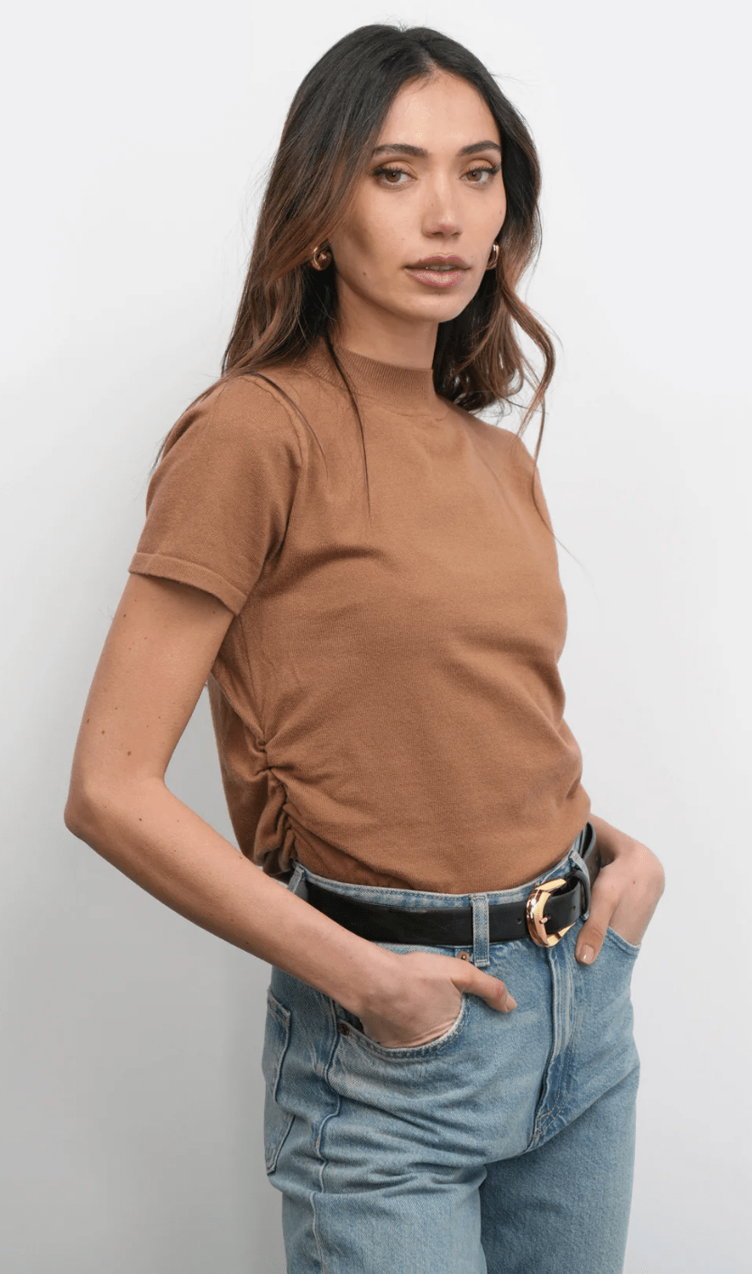 Darcy Ruched Sides Knit Top - Detour Boutiques