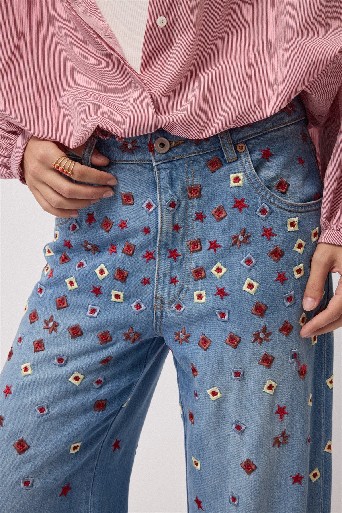 Embroidered Full Leg Jeans - Detour Boutiques