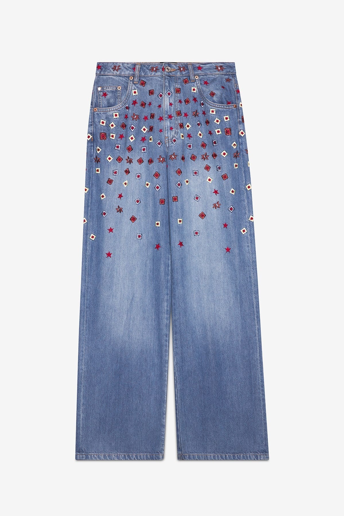 Embroidered Full Leg Jeans - Detour Boutiques