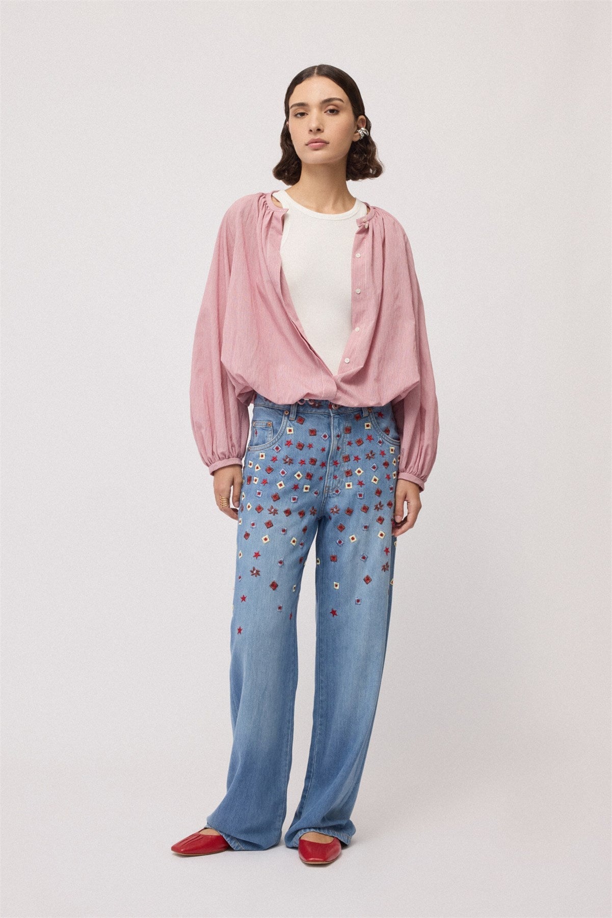 Embroidered Full Leg Jeans - Detour Boutiques