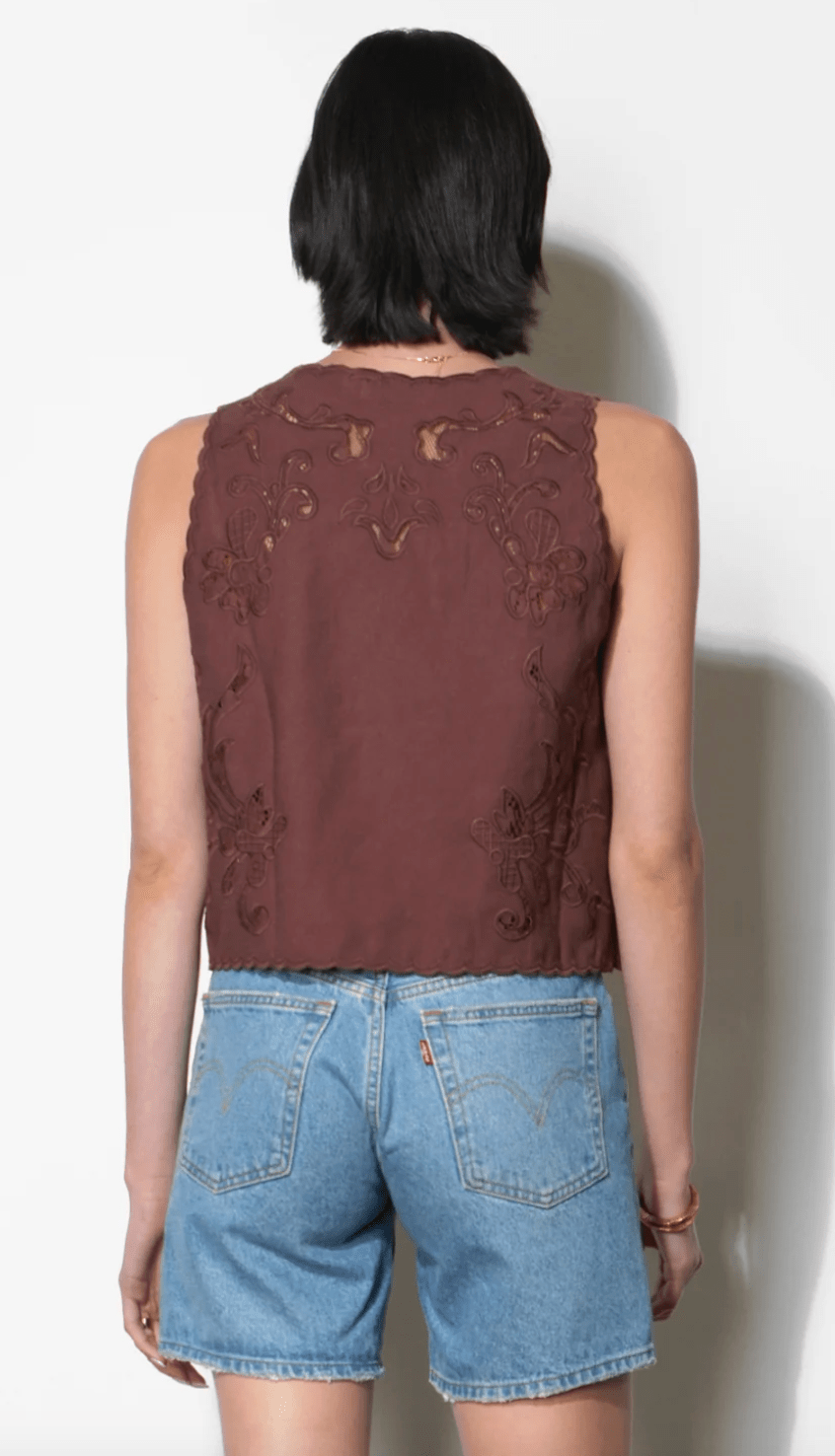 Faye Embroidered Tie Front Vest - Detour Boutiques