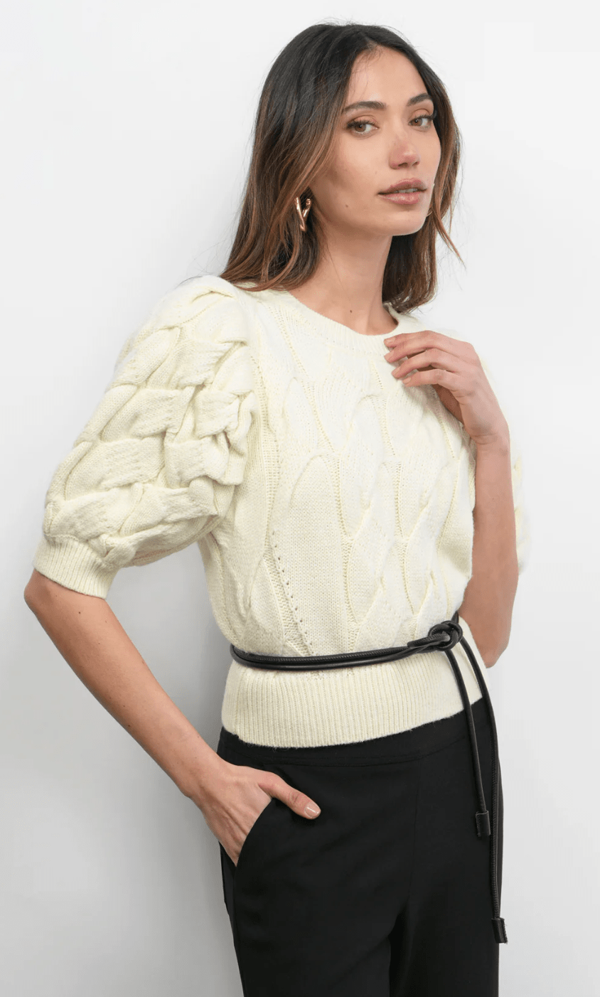 Hallie Cable Knit Puff Sleeve Sweater Top - Detour Boutiques