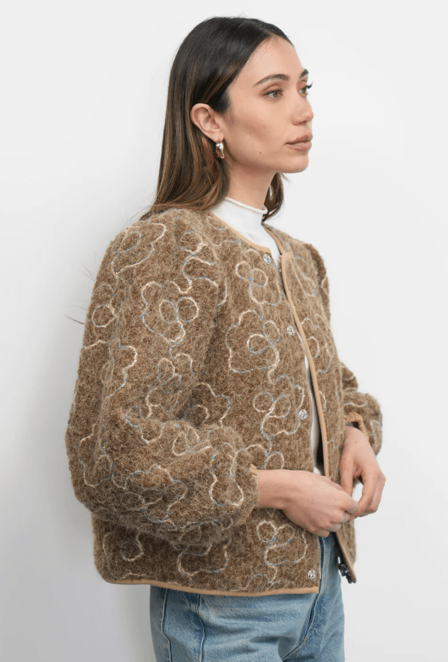 Harrison Embroidered Fuzzy Jacket - Detour Boutiques