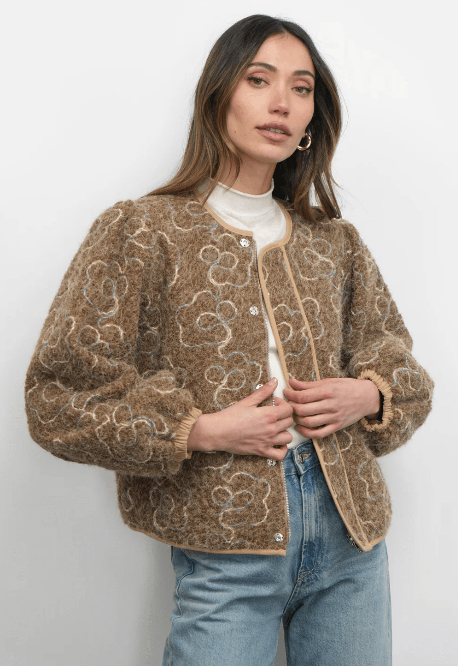 Harrison Embroidered Fuzzy Jacket - Detour Boutiques