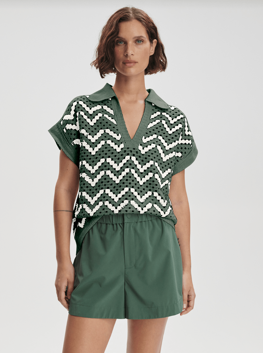 Joelle Crochet Polo Top - Detour Boutiques