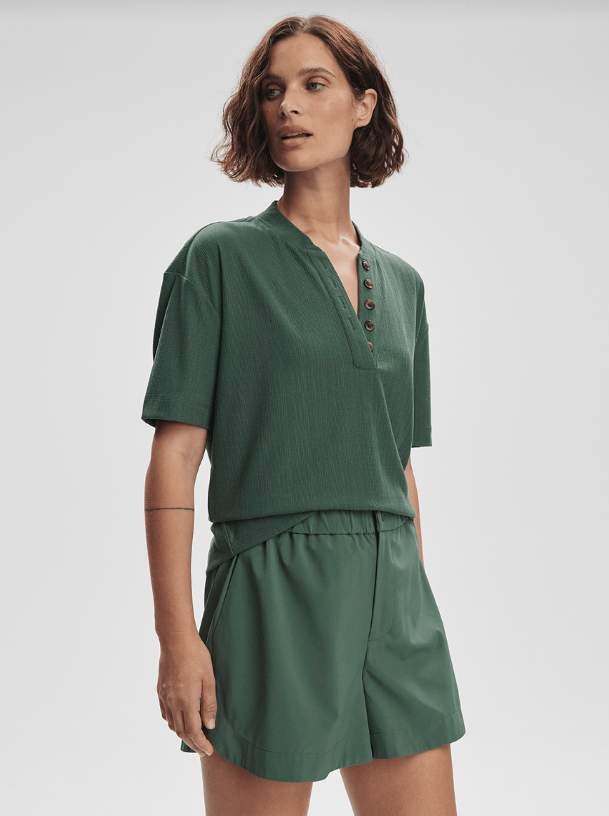 Kasey Mock Placket Rib Tee - Detour Boutiques