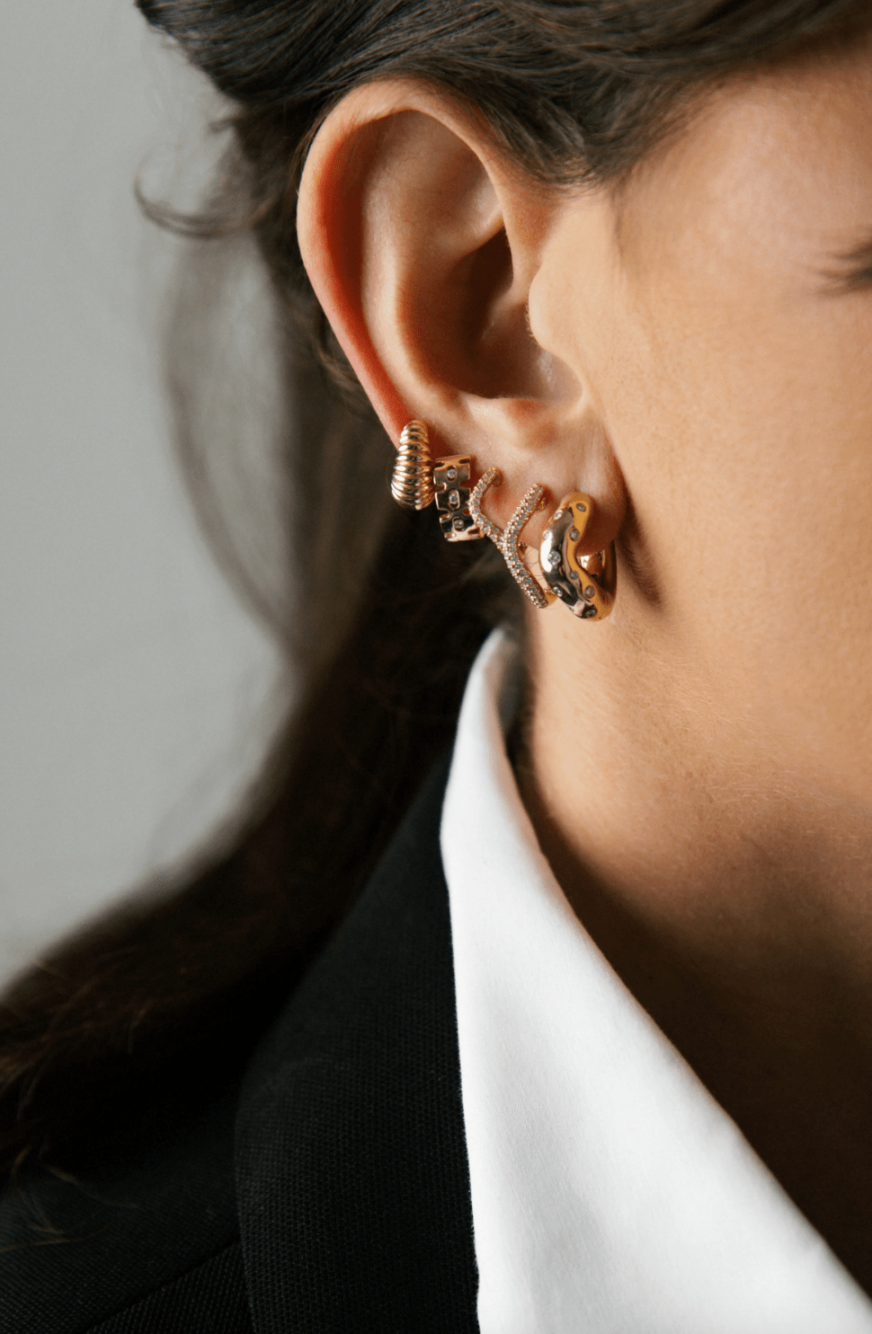 Large Hinged Wave Hoops, Full Pavé Diamonds - Detour Boutiques