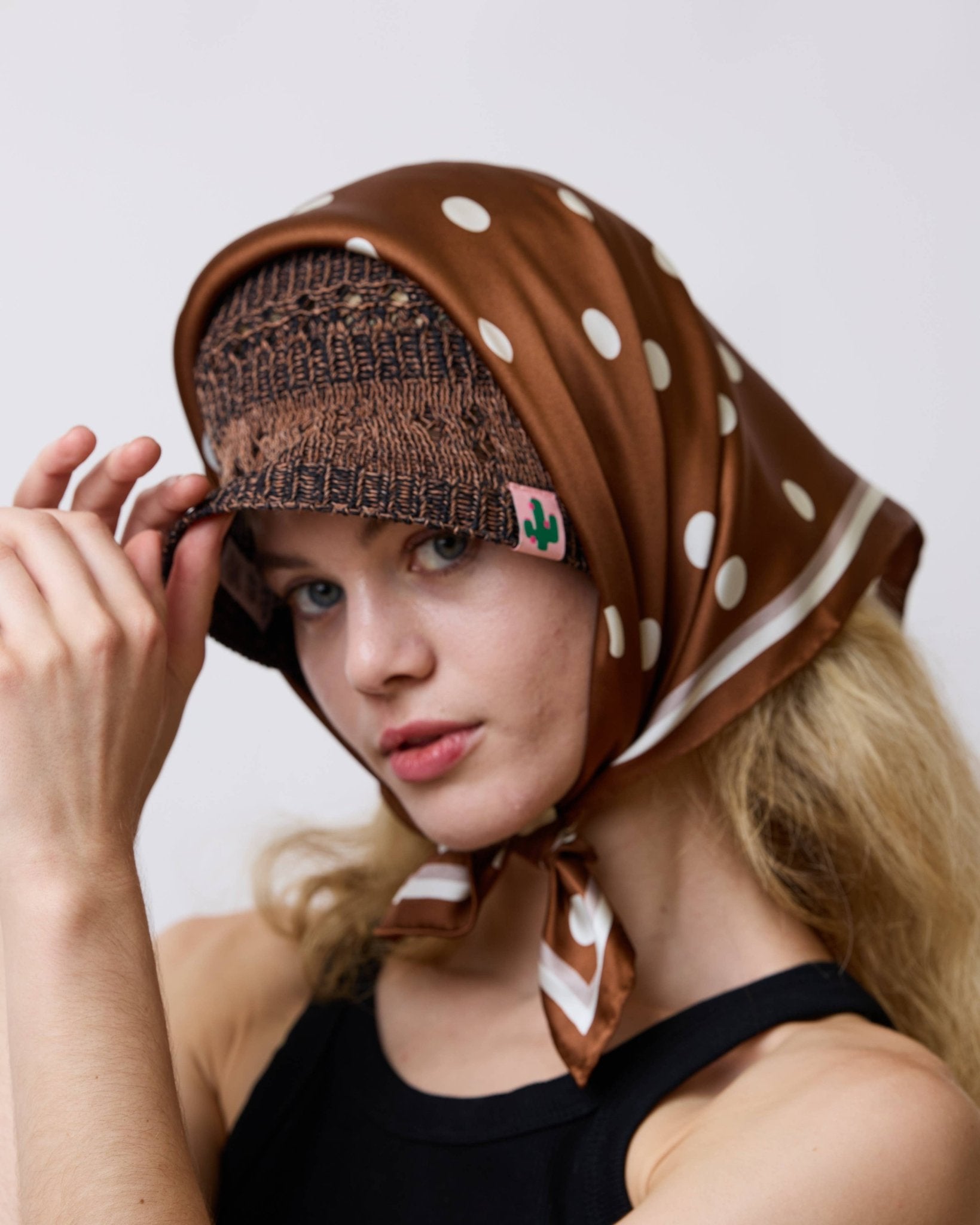 Lost Pattern NYC - "Retro Polka" Silk Bandana Scarf - Cafe Au Lait - Detour Boutiques