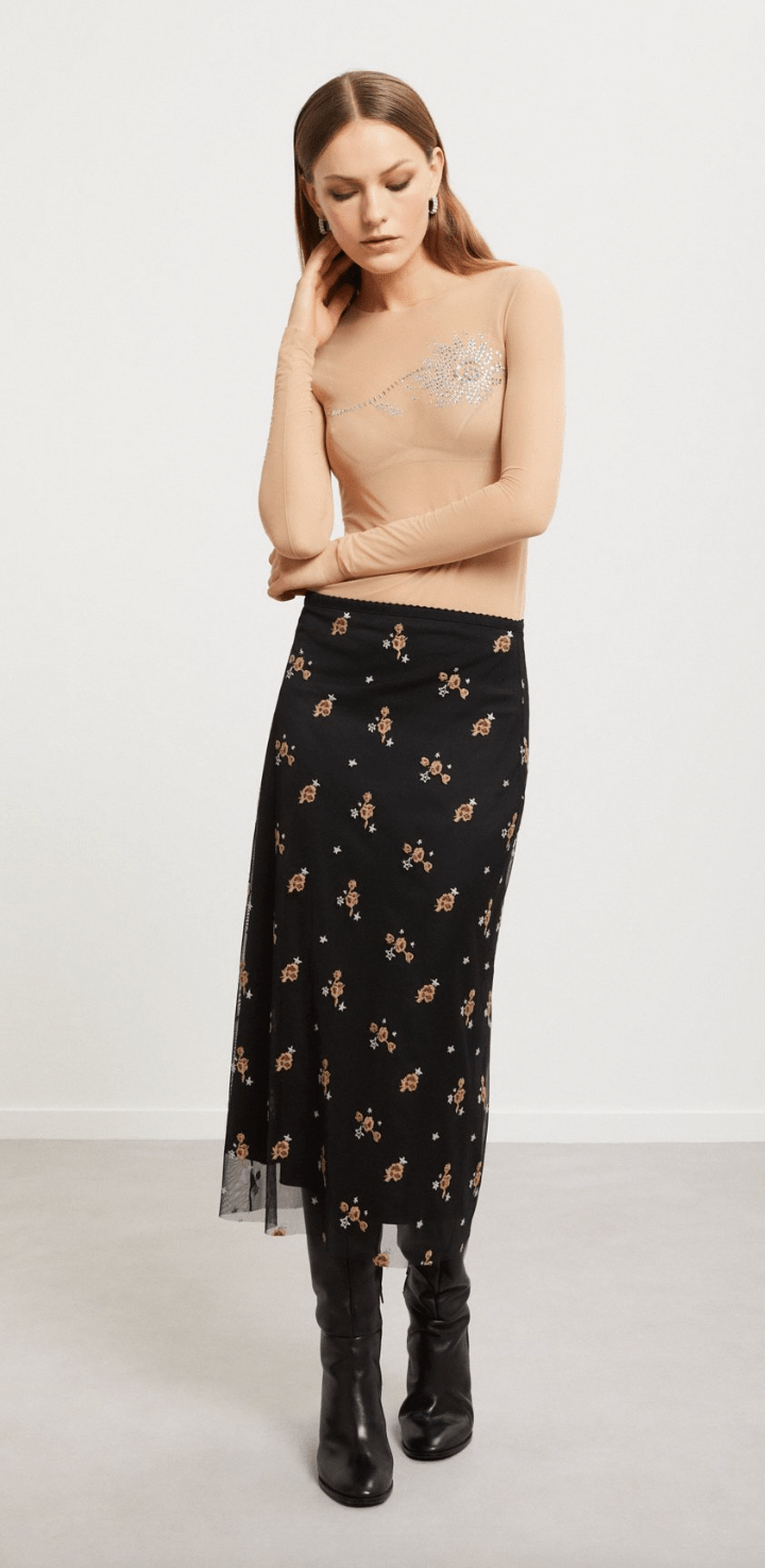 Midi Skirt with Embroidery - Detour Boutiques