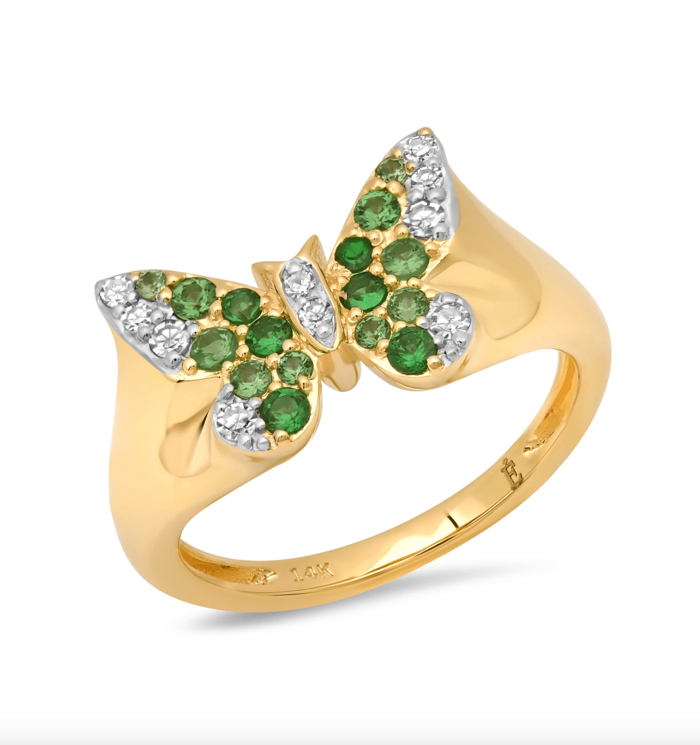 Mini Green and Diamond Ombré Butterfly Pinky Ring - Detour Boutiques