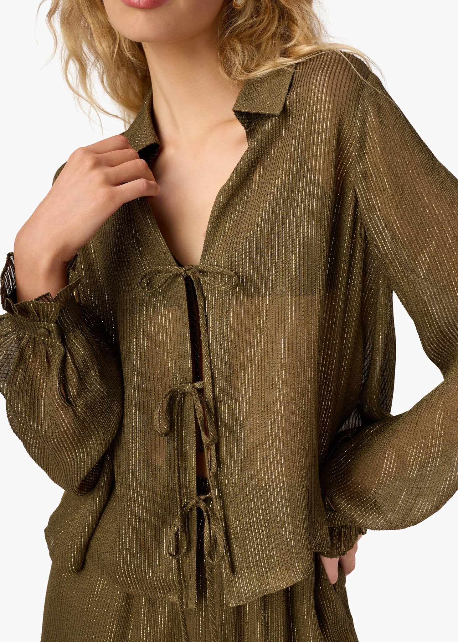 Niecey Metallic Chiffon Blouse - Detour Boutiques
