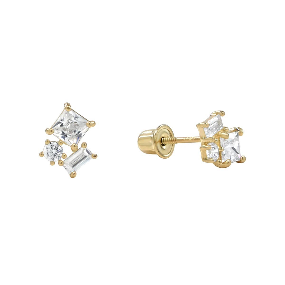Ofina Jewelry - 10k Solid Gold CZ Trio Cluster Studs - Detour Boutiques