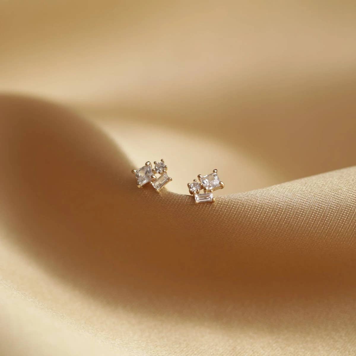 Ofina Jewelry - 10k Solid Gold CZ Trio Cluster Studs - Detour Boutiques