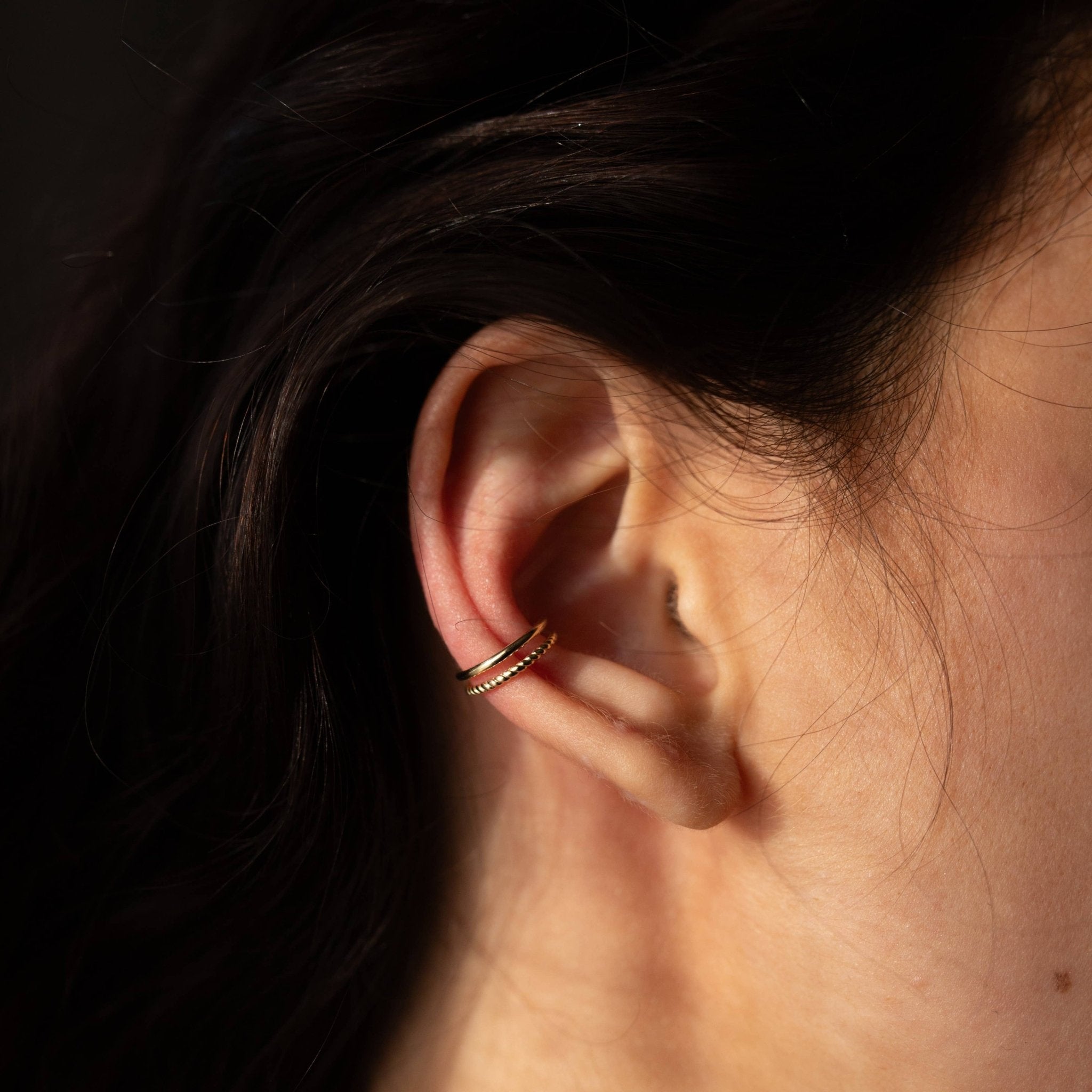 Ofina Jewelry - 10k Solid Gold Smooth & Twisted Double Middle Ear Cuff - Detour Boutiques