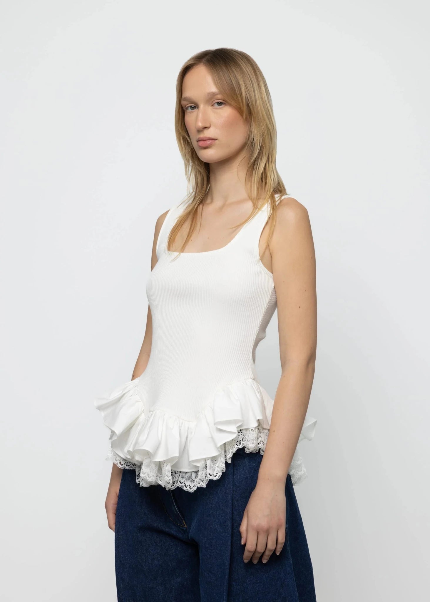 Peplum Tank Top with Lace - Detour Boutiques