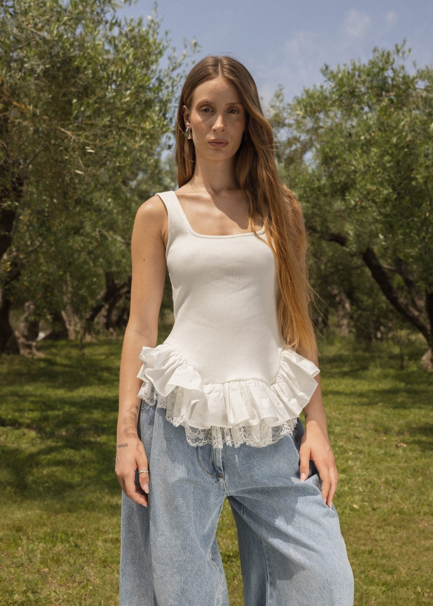 Peplum Tank Top with Lace - Detour Boutiques