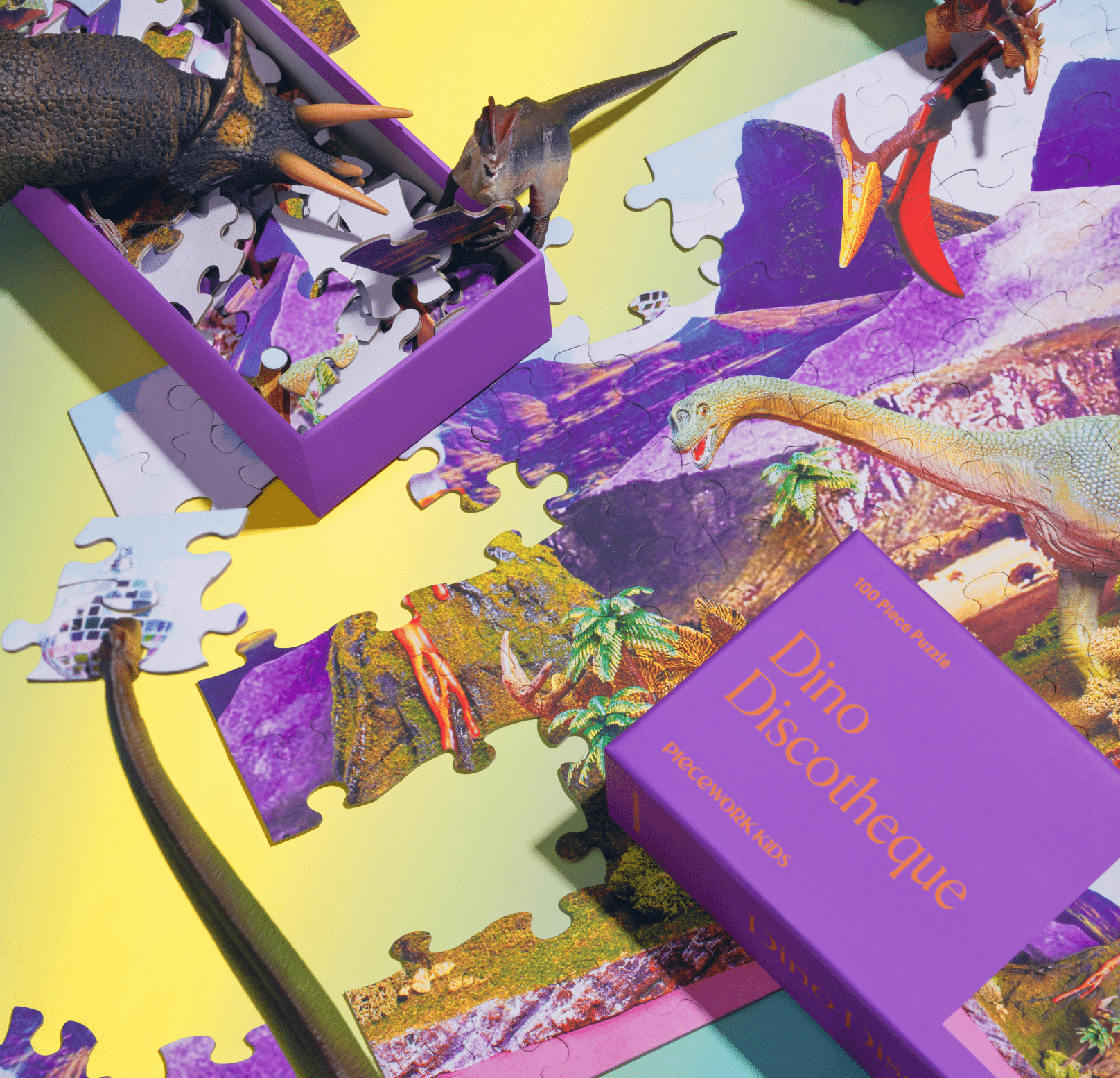 Piecework Puzzles - Dino Discotheque 100 Piece Puzzle - Detour Boutiques