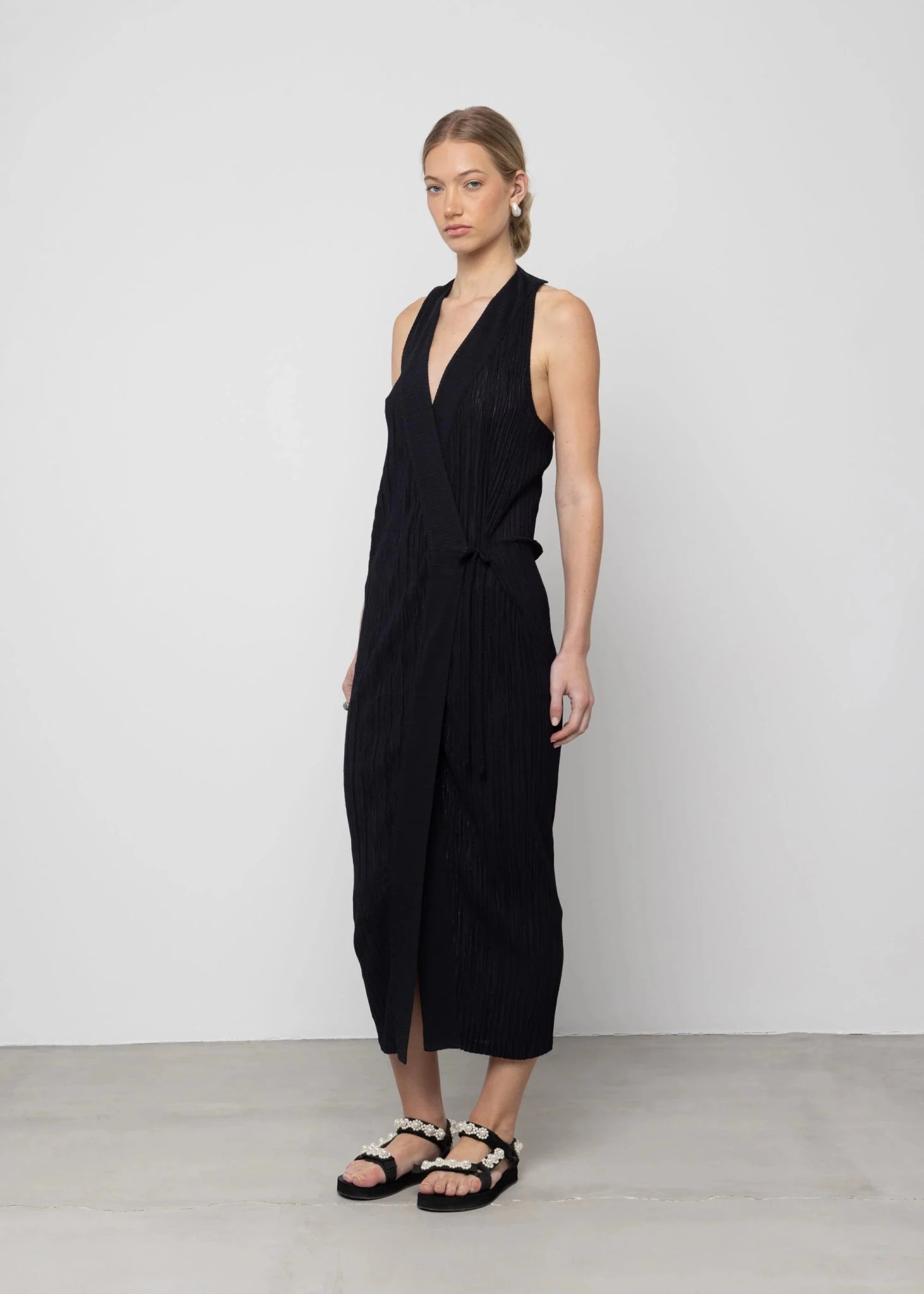 Pleated Open Back Maxi Dress - Detour Boutiques