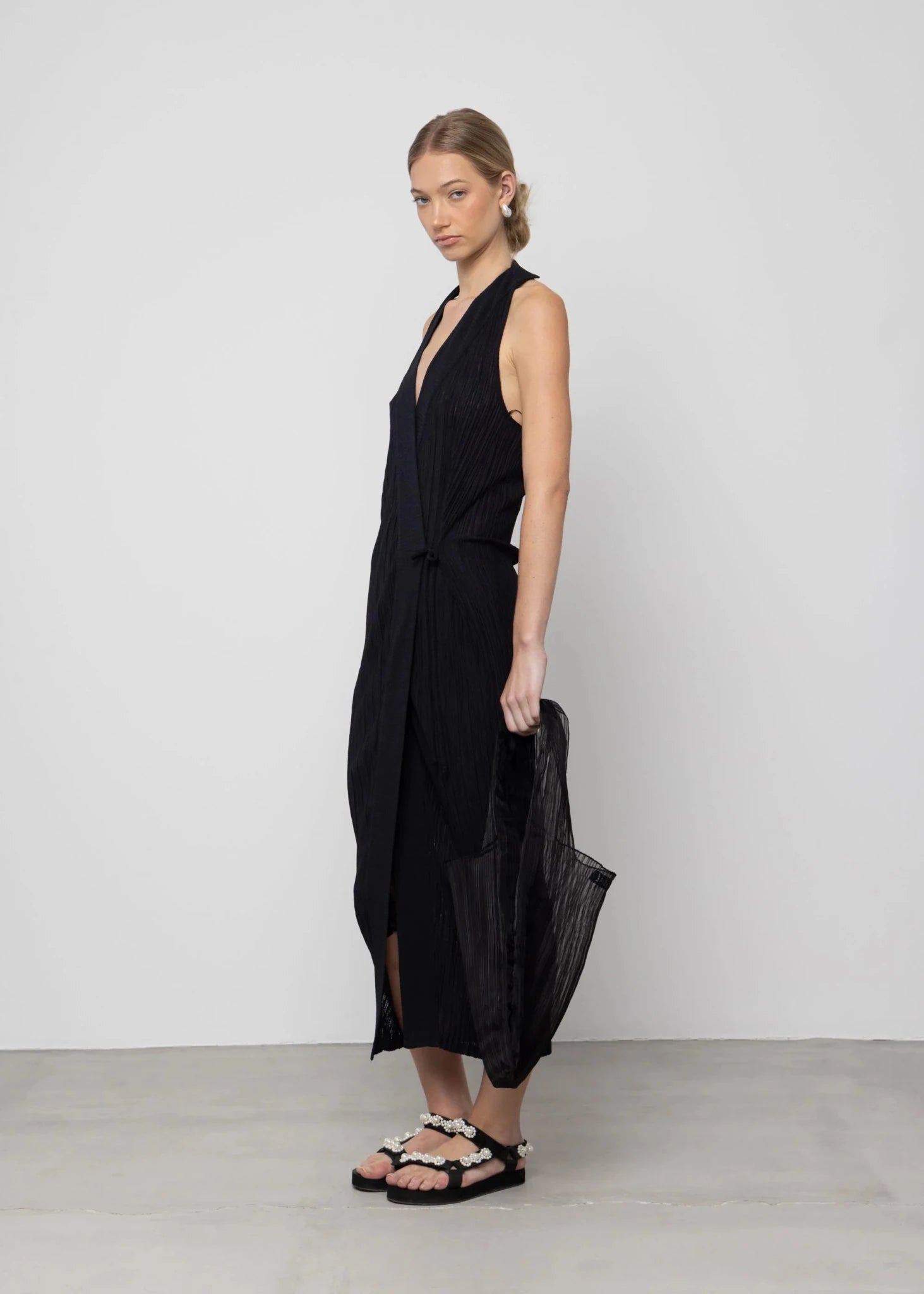 Pleated Open Back Maxi Dress - Detour Boutiques