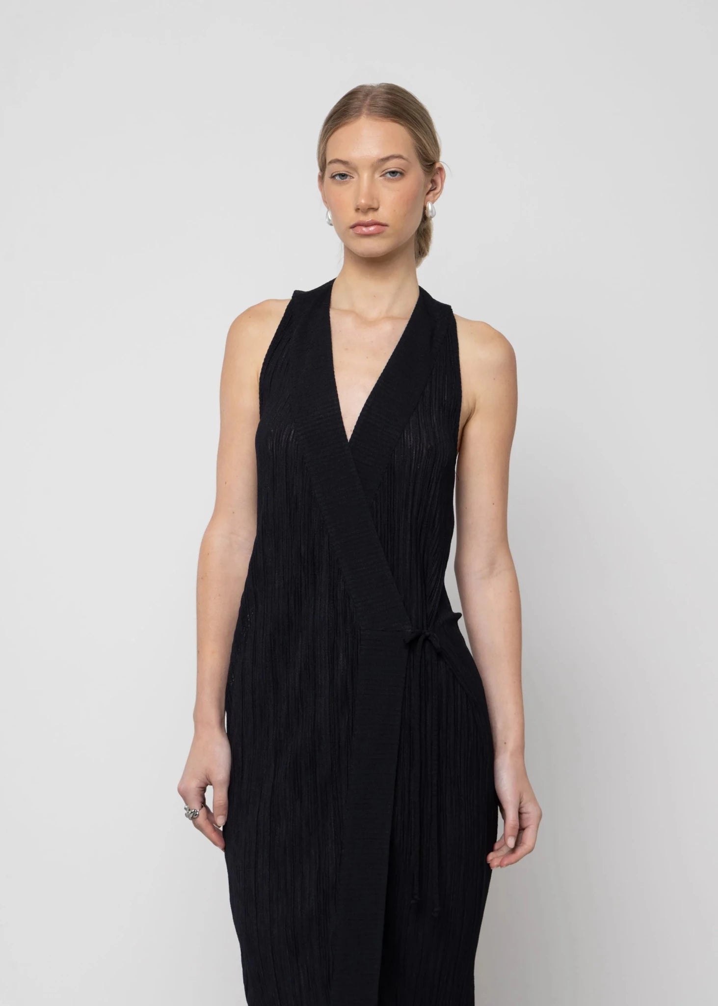 Pleated Open Back Maxi Dress - Detour Boutiques
