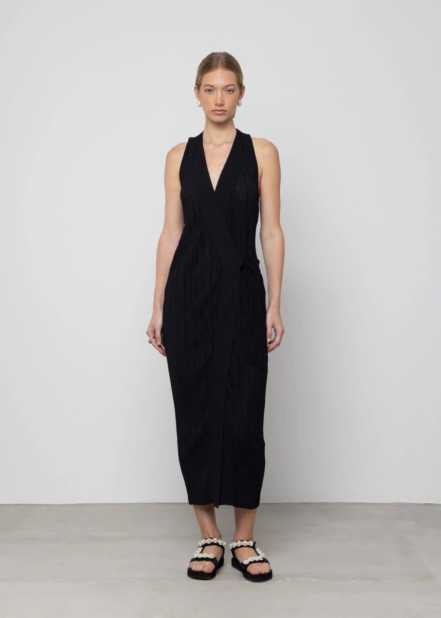 Pleated Open Back Maxi Dress - Detour Boutiques