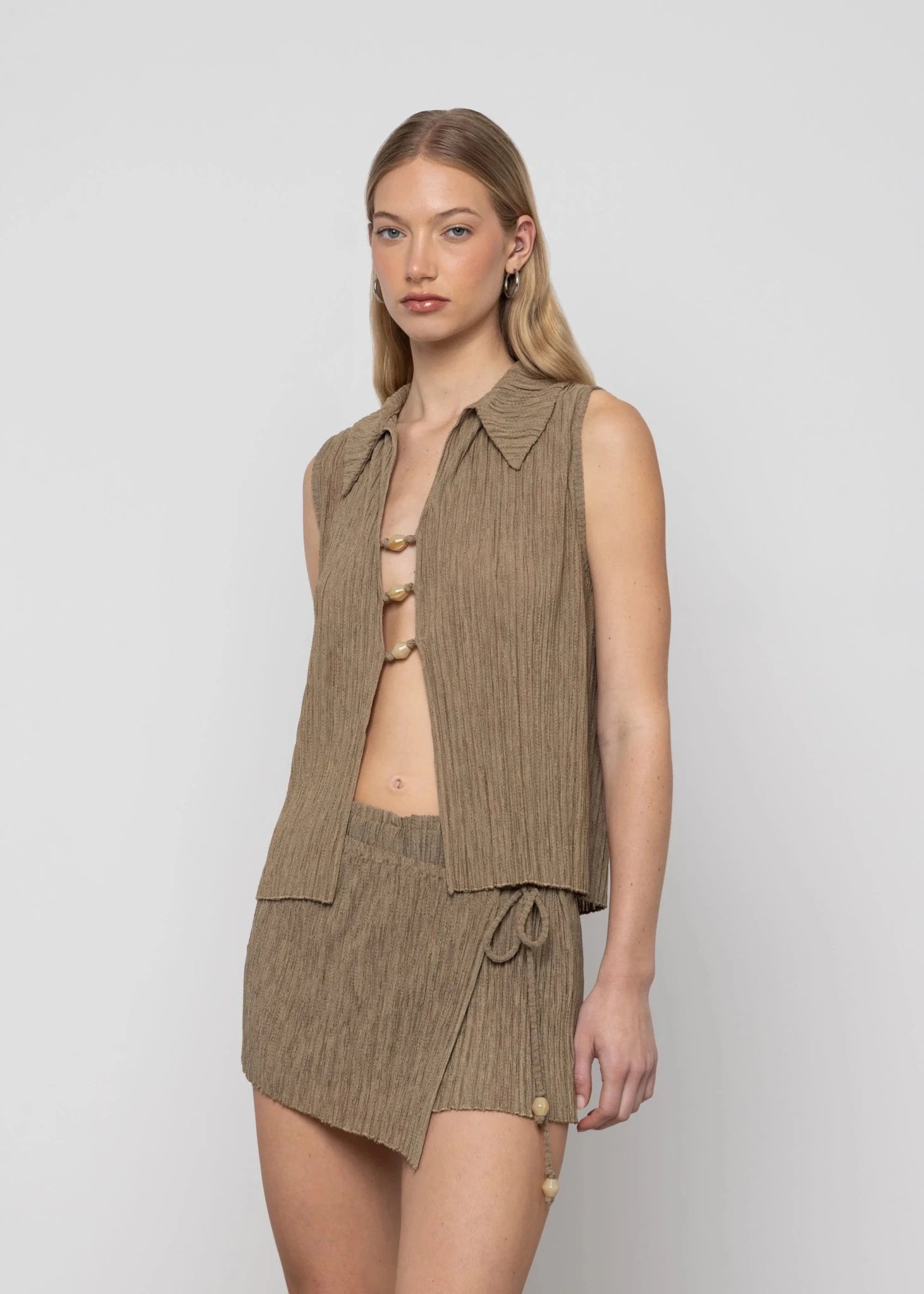 Pleated Shirt with Beads - Detour Boutiques