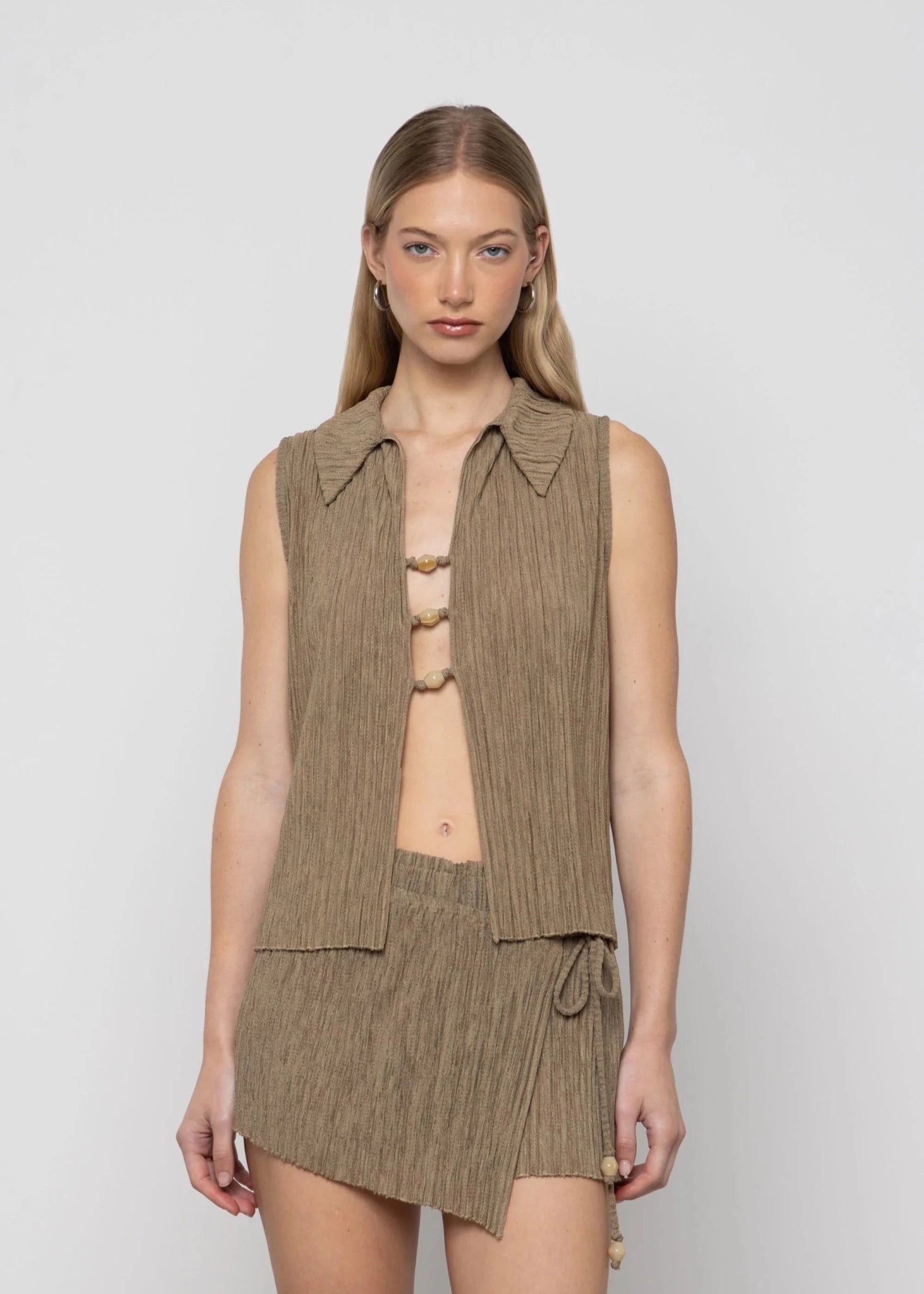 Pleated Shirt with Beads - Detour Boutiques