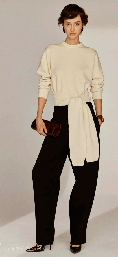Premium Cashmino Tie Waist Crewneck - Detour Boutiques