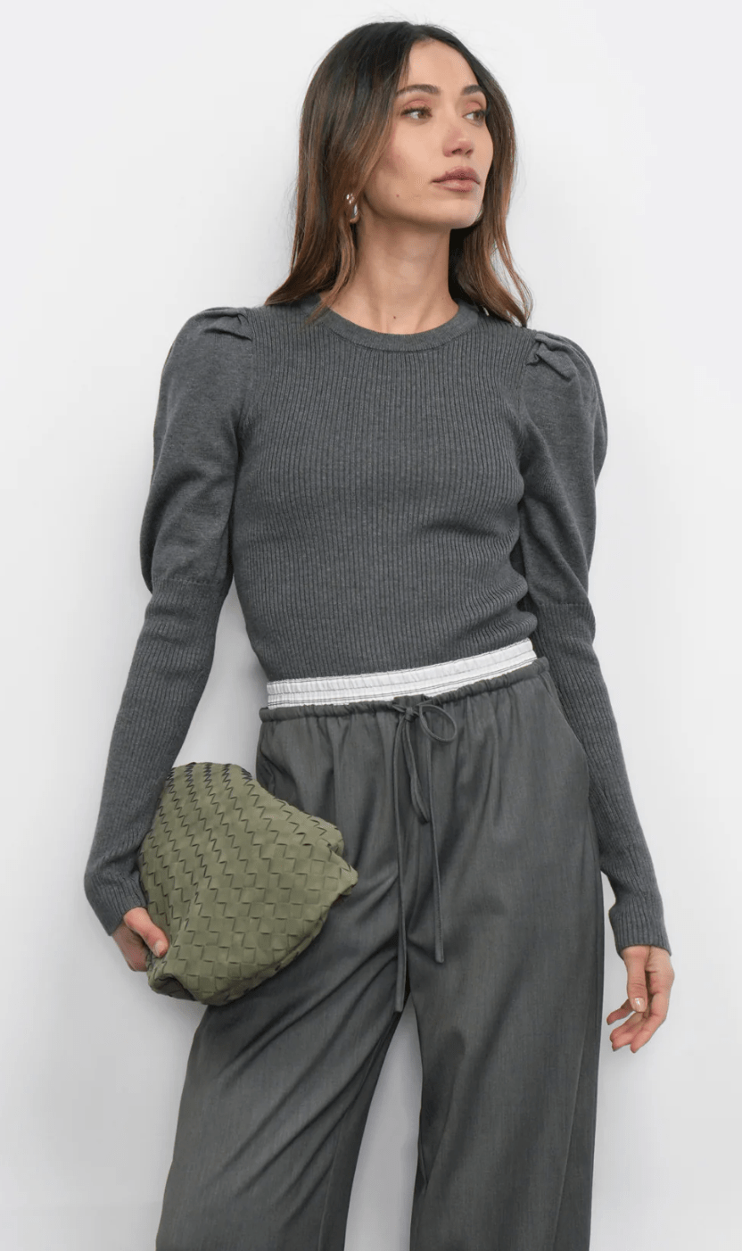 Renoa Puff Sleeve Ribbed Knit Top - Detour Boutiques