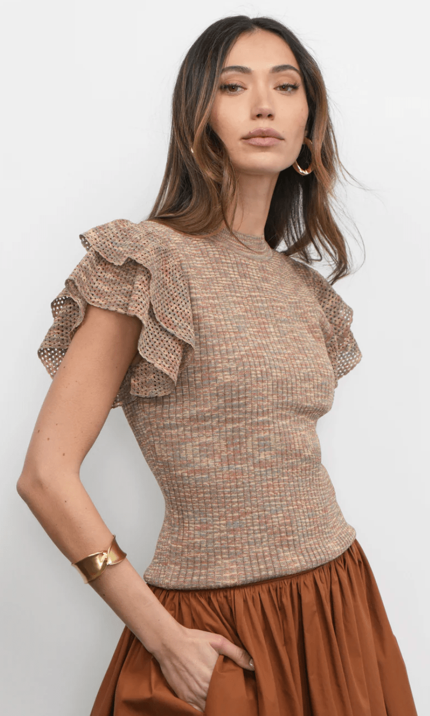 Rowe Crewneck Flutter Sleeve Knit Top - Detour Boutiques