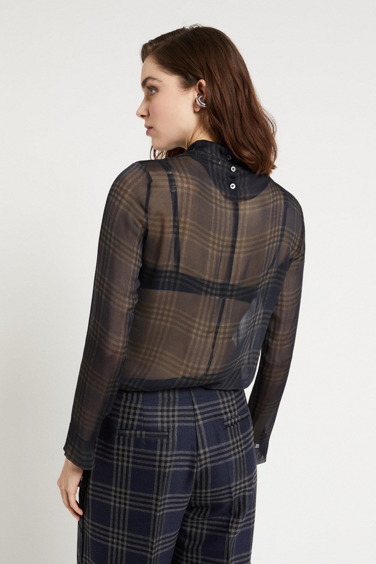 Sheer Plaid Viscose Blouse - Detour Boutiques