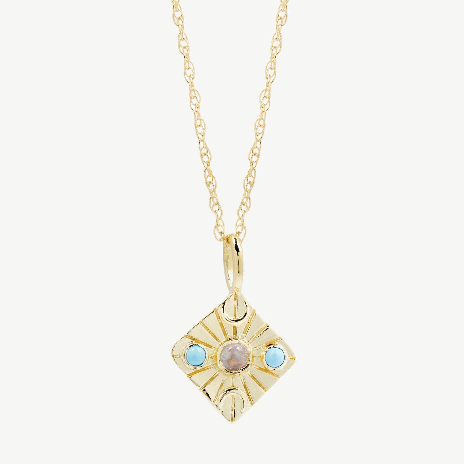 Studio Grun - Compass Necklace in Moonstone/Turquoise/Gold - Detour Boutiques