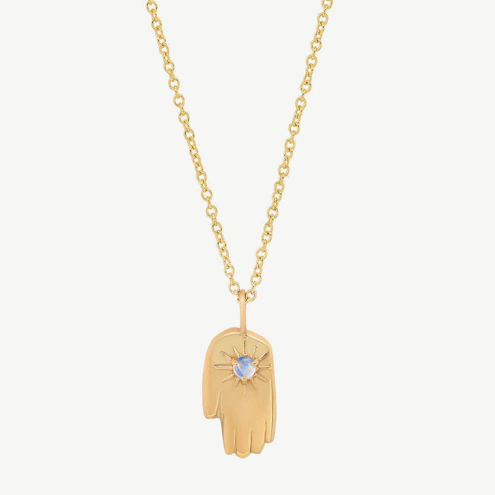 Studio Grun - Hamsa Necklace in Moonstone/Gold - Detour Boutiques