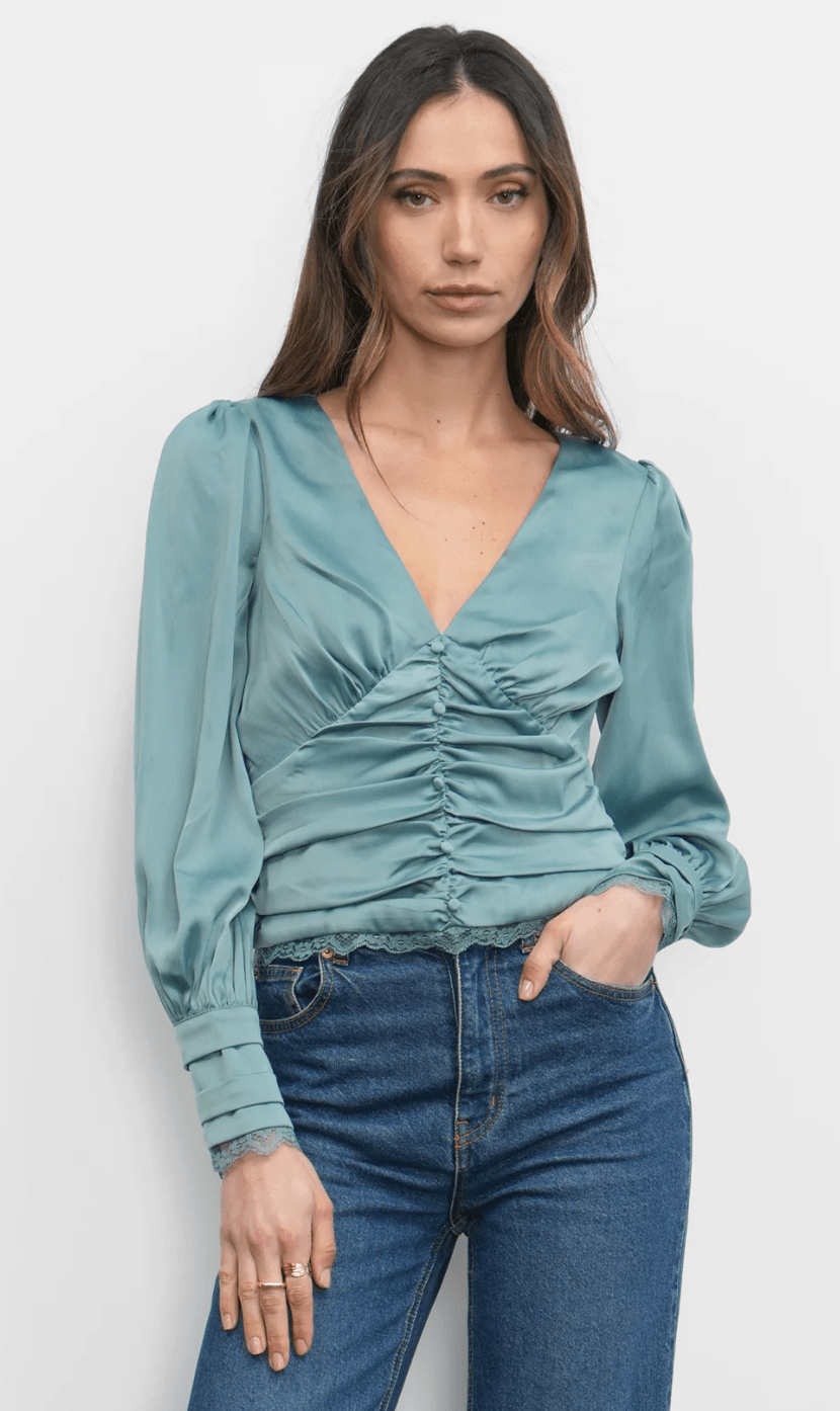 Taylor Button Front Satin Blouse - Detour Boutiques